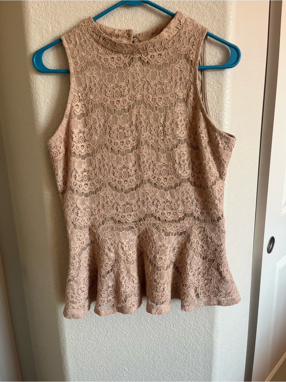 love, Fire Blush Lace Sleeveless Peplum Tank Top